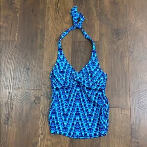Athleta Blue Tie-Dye Halter Tankini Top